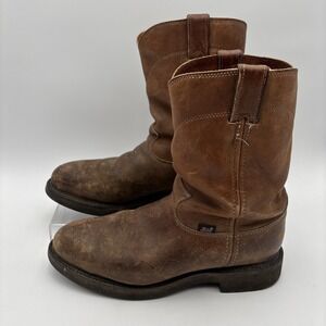 Justin Mens 10.5 EE Extra Wide Steel Safety Toe Work Boots Brown Leather 4764